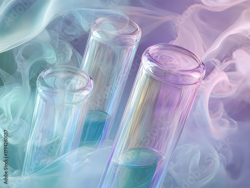 Laboratory Test Tubes with Colorful Vapor Swirls Scientific Research and Medical Discovery Concept Abstract Ethereal Style