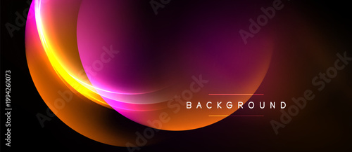 Abstract design features vibrant curves, gradients. Pink, orange hues dominate dark background. Text reads background. Modern, dynamic visual.