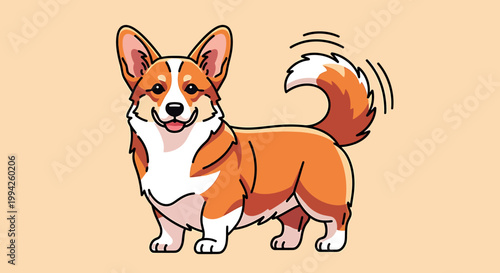Happy Pembroke Welsh Corgi Dog Wagging Tail Illustration.