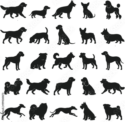 Mega Collection of Dog Breed Silhouettes in Various Poses