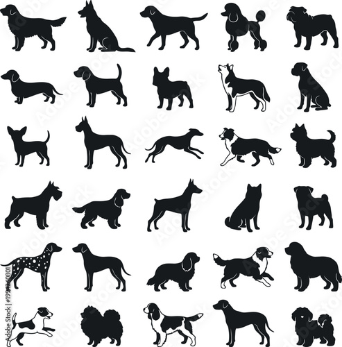 Mega Collection of Dog Breed Silhouettes in Various Poses
