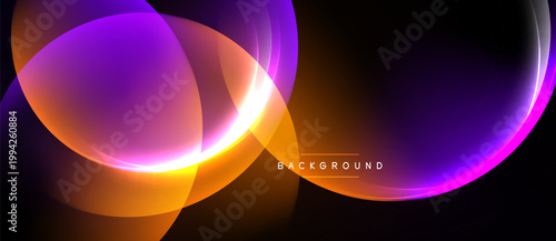 Abstract vibrant layers overlap. Purple, orange hues blend into dark background. Modern design, smooth gradients create dynamic visual effect.