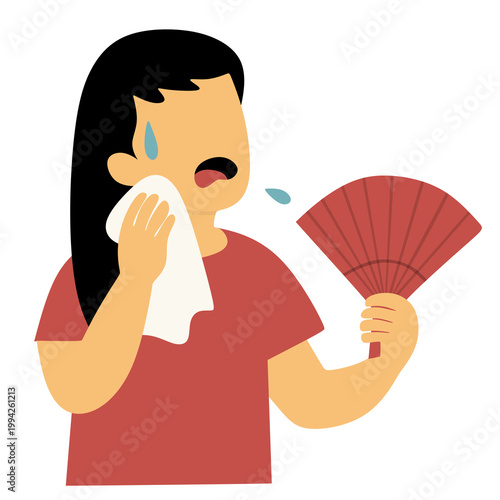 Person Sweating from Heat and Fanning Themselves with Hand Fan Graphic