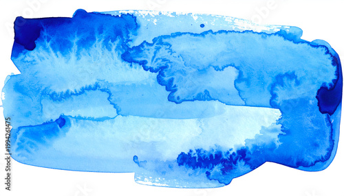 A vibrant watercolor wash in shades of blue creates an abstract and fluid design against a clean white background, evoking a sense of calm and artistic expression.