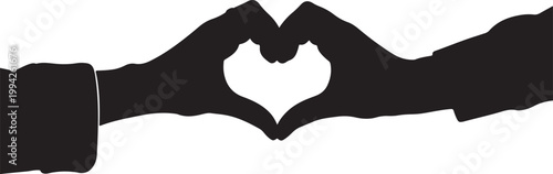 Black silhouette hands forming heart shape, love gesture icon, vector illustration, romantic symbol
