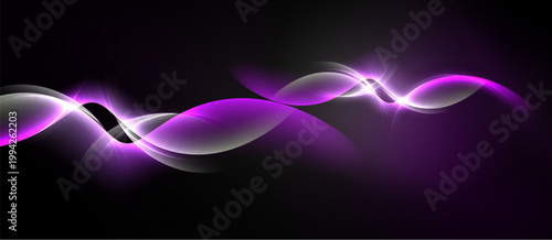 Abstract waves, purple hues, bright light effects. Smooth curves create dynamic visual flow across dark background.