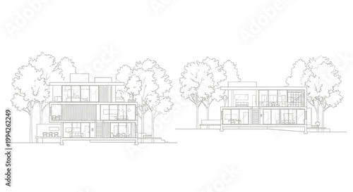 AQ.Ab8RN6IOizin2wmmW2yuDNJII6fj50KZvlueysBqwyGyJ0BN9A - Modern architectural house elevations. Detailed technical line drawing available for download, perfect for residential design study
