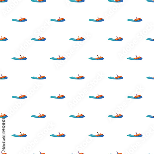 Person riding a raft boat on waves forming a seamless pattern