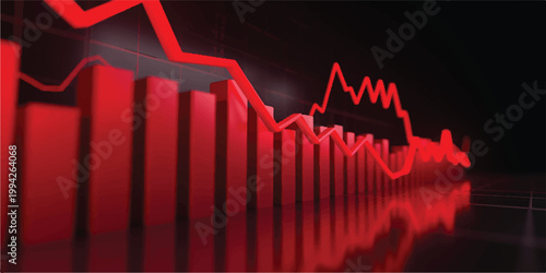 A 3d vector illustration of a red stock market financial graph shaped like a heartbeat pulse line moving up to symbolize business growth and economic success