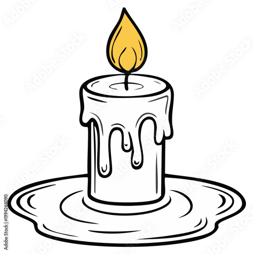 Cartoon candle burning with dripping wax, illustration.