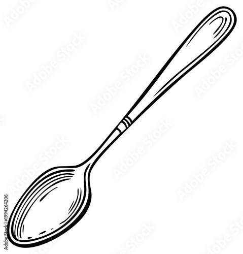 Simple Outline Drawing of a Silver Spoon for Eating or Serving