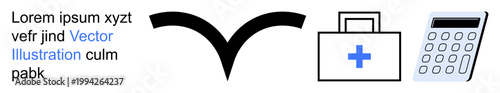 Healthcare, emergency response, medical tools, financial planning, business management, calculation. First aid kit with a cross, an abstract arrow and a calculator. Healthcare and finance management