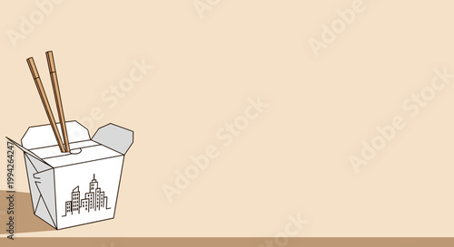 Chinese Takeout Box with Chopsticks Minimalist Vector Illustration