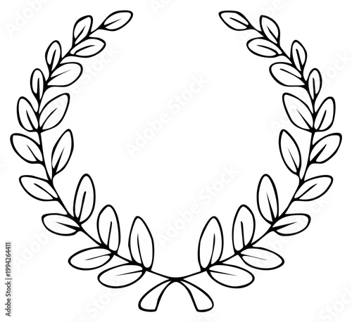 Ornate laurel wreath creating a circular border with symmetrical leaves and a minimalist aesthetic ideal for logos or decoration