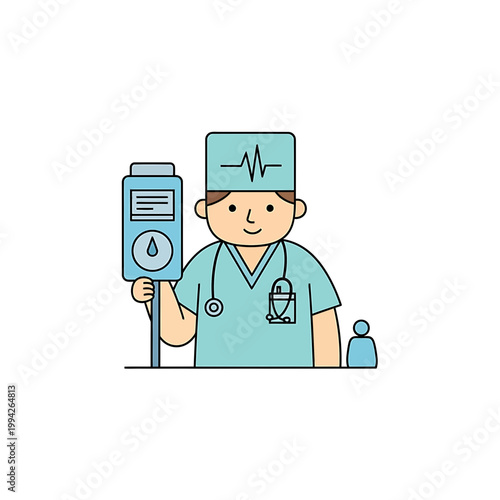 Male medical doctor in teal scrubs with stethoscope illustration