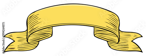 Yellow Swirl Ribbon Banner with Sketchy Lines and Outline