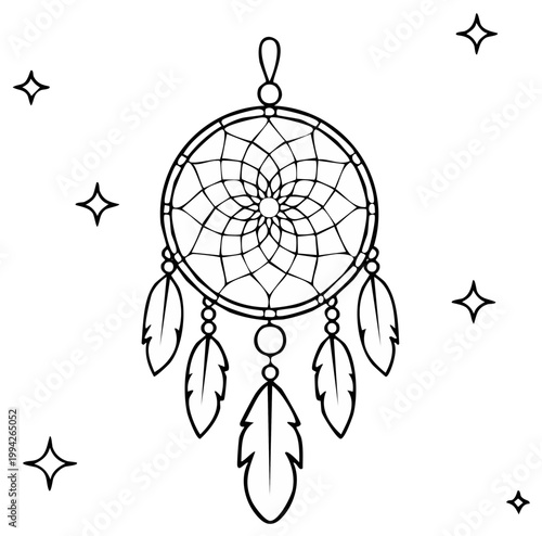 Intricate Dreamcatcher with Feathers and Stars Symbolic Native American Art