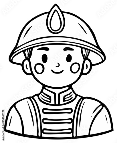 Cartoon firefighter smiling, wearing helmet and uniform illustration.
