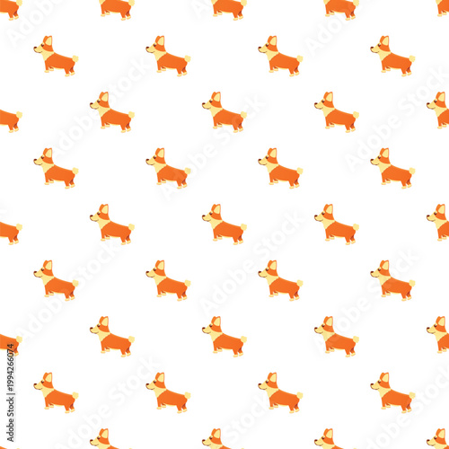 Corgi dogs creating a repeating cartoon animal pattern on a white background