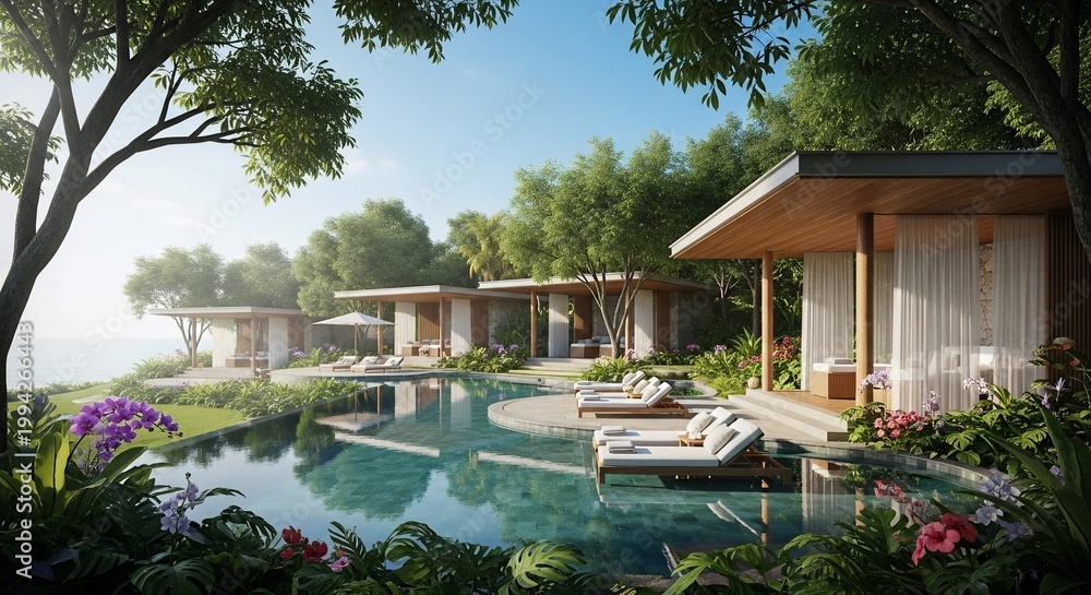 Fototapeta premium Luxury tropical resort with pool and modern villas