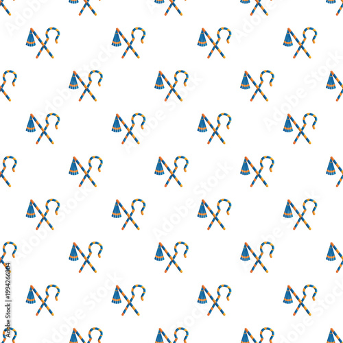 Crook and flail symbols forming a seamless repeating pattern on a white background
