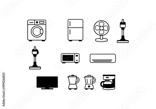 Household Kitchen and Home Appliances Icon Set
