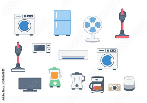Household Kitchen and Home Appliances Icon Set