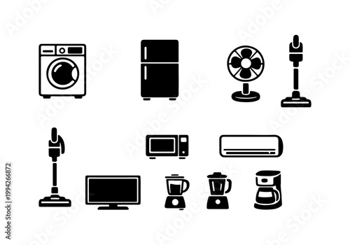 Household Kitchen and Home Appliances Icon Set