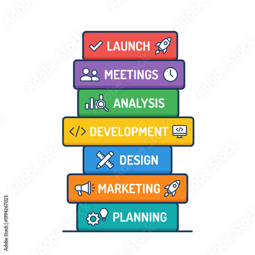 Stacked Product Launch and Marketing Strategy Blocks
