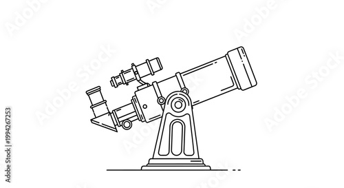 Minimalist Line Art Illustration of an Astronomical Telescope