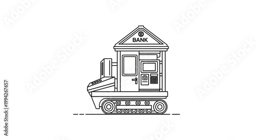 Mobile Bank ATM on Tank Tracks Line Art Illustration