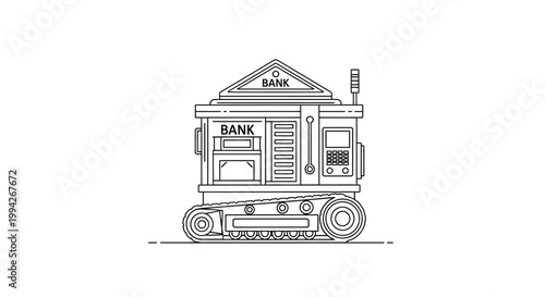 Mobile Bank Branch Concept Line Art Illustration