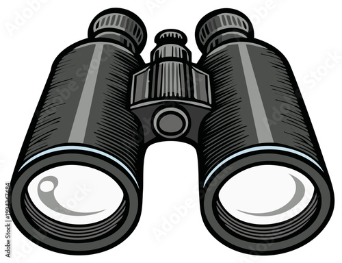 Detailed vector illustration of black binoculars for searching, exploration, and observation