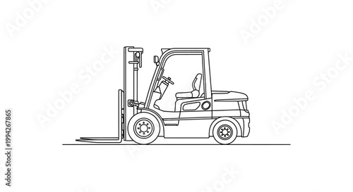 Outline Illustration of a Forklift Truck for Industrial Logistics