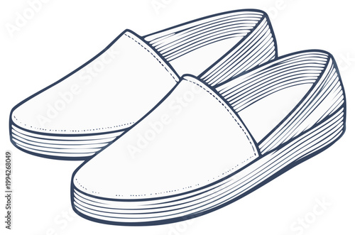 Line art drawing of a pair of casual slip-on shoes