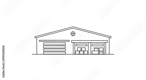 Simple Line Art Illustration of a Warehouse Building