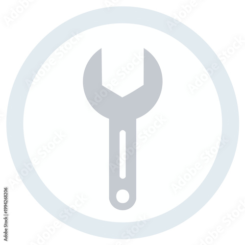 Grey wrench icon inside light blue circle symbolizing settings maintenance and repair