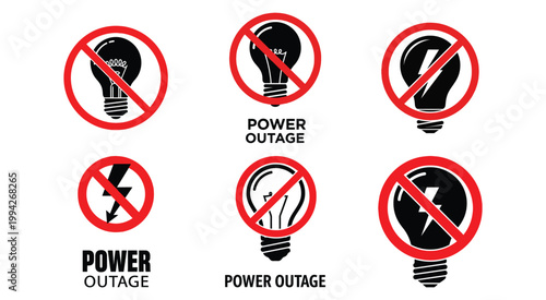 Universal Power Outage Warning Icon Set with Prohibited Symbols