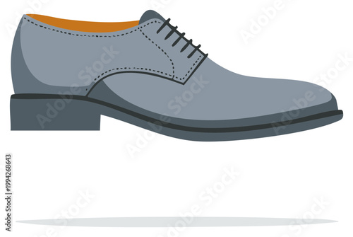 Elegant gray men's leather shoe with laces, classic formal footwear, single dress shoe design