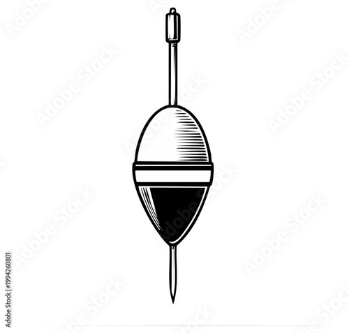 Detailed fishing float illustration showing the different elements, with a vintage, engraving, or etched illustration style to capture a timeless aesthetic.