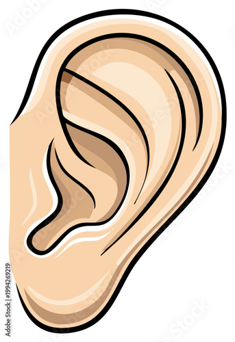 Illustration of a Human Ear Anatomy and Hearing Sense Organ in Cartoon Style