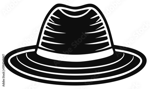 Black and white fedora hat vector icon. Vintage gentleman headwear for a classic noir or gangster theme.