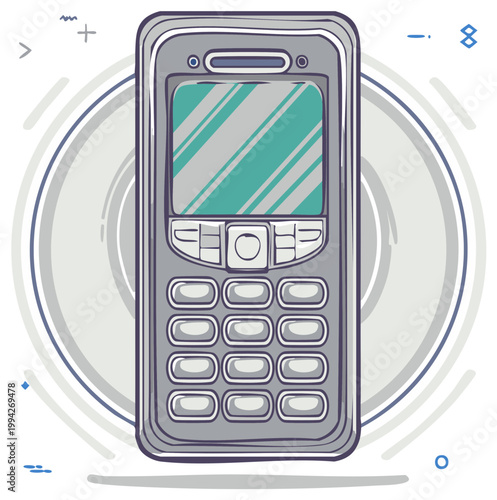 Retro Feature Phone Illustration: Vintage Cellular Device with Buttons, Display Screen