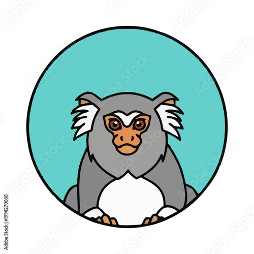 Curious Marmoset Portrait: An endearing illustration of a marmoset, showcased in a vibrant, modern style. Its inquisitive eyes and detailed fur.