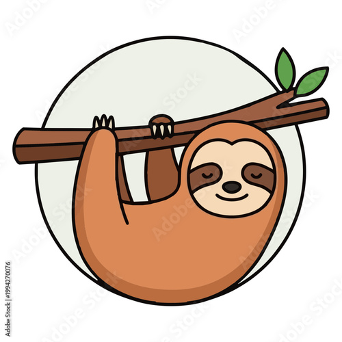 Cute Sloth on a Branch: A charming illustration of a smiling sloth clinging to a branch, exuding tranquility and gentle calm. Embracing a simple, joyful existence.