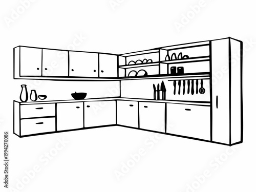 Modular kitchen cabinets arranged in corner layout