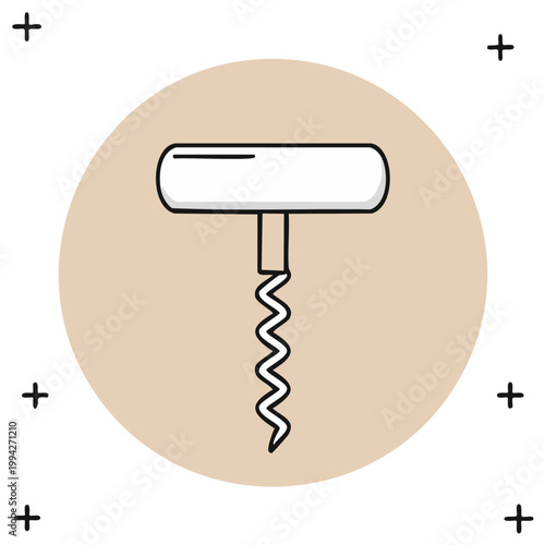 Simple hand drawn corkscrew icon. Minimalist doodle style vector illustration of a wine opener tool.