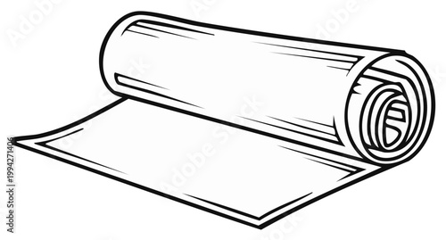 Rolled Up Paper Sheet Illustration: Unfurling Scroll, Clean Graphic Design, Detailed Line Art