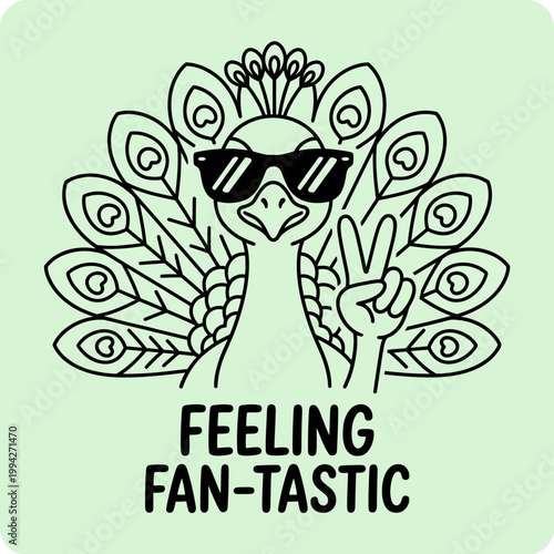 Peacock Wearing Sunglasses Giving Peace Sign.