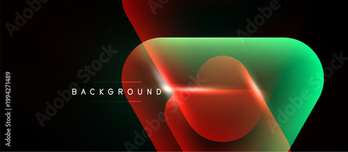 Abstract design features vibrant red, green gradients. Overlapping shapes create dynamic visual effect against black backdrop. Text reads BACKGROUND.